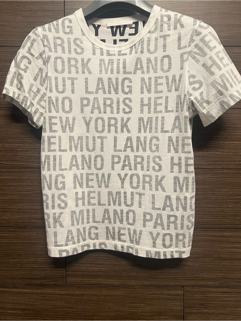 Helmut Lang All-Over Logo Cities Spellout T-Shirt - White/Grey Size XS